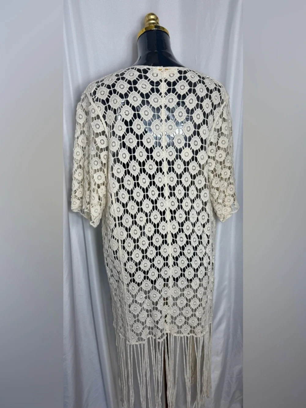 Rebellion Again 100% cotton fringe boho crochet kimono duster Small NWOT - Picture 14 of 14
